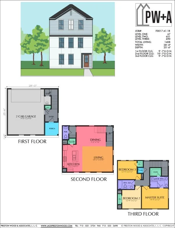 Three Story Townhome Plan F0017 A1.1
